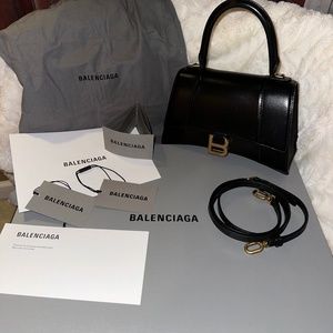 Balenciaga Hourglass Small Handbag in shiny box calfskin- Black